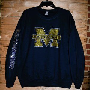 Michigan Wolverines rhinestone sweatshirt Wolverines on sleeve S M L XL 2X 3X